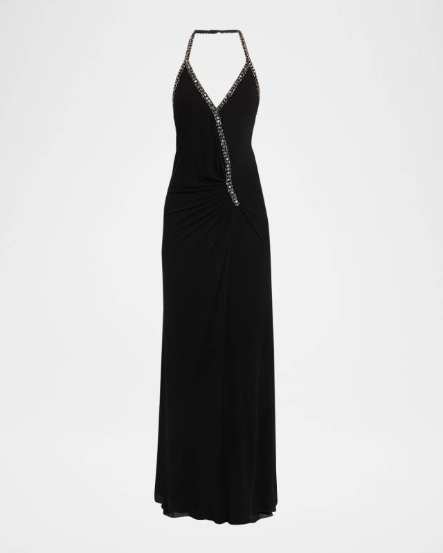 Long Rhinestone Halter Dress